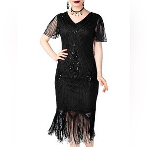 Chic Black Beaded Midi Dress